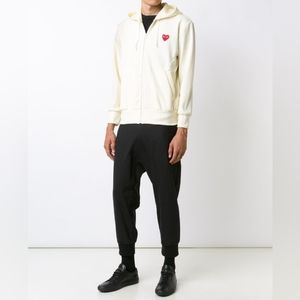 Zipper Red Heart Embroidered Logo Hoodie-Excellent Condition! -Ivory